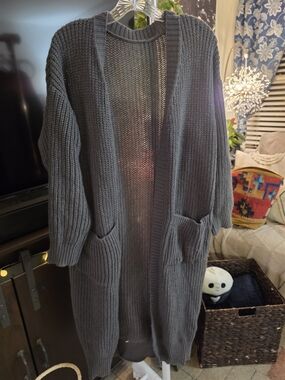 Cozy Long Open-Front Knit Cardigan Sweater - Grey